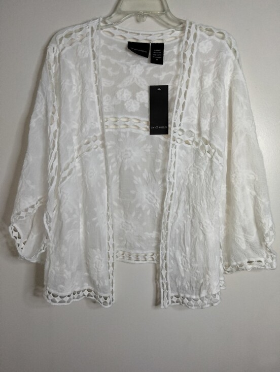 Liv Los Angeles Sweaters - LIV Los Angeles (Size M) White Cotton Floral Embroidered Front Cocoon Cardigan